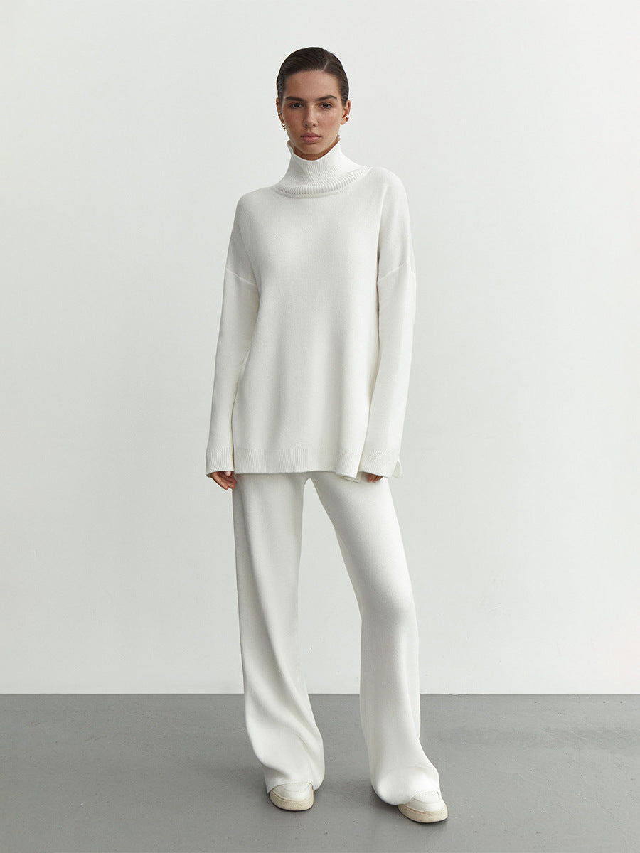 Damen Modisches Strickensemble mit hohem Kragen und weitem Schnitt R&B