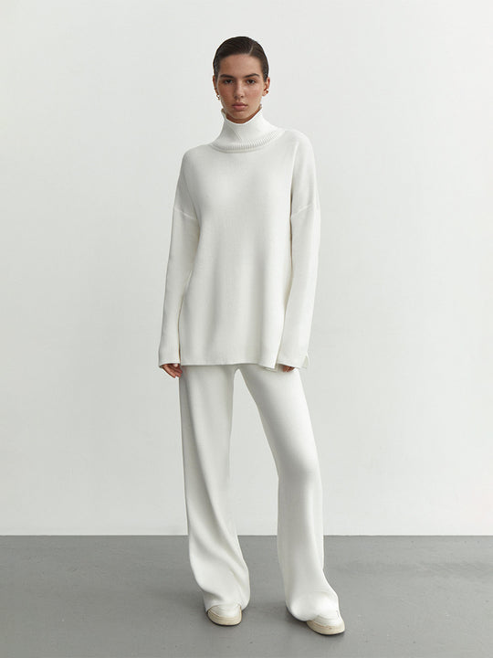 Damen Modisches Strickensemble mit hohem Kragen und weitem Schnitt R&B