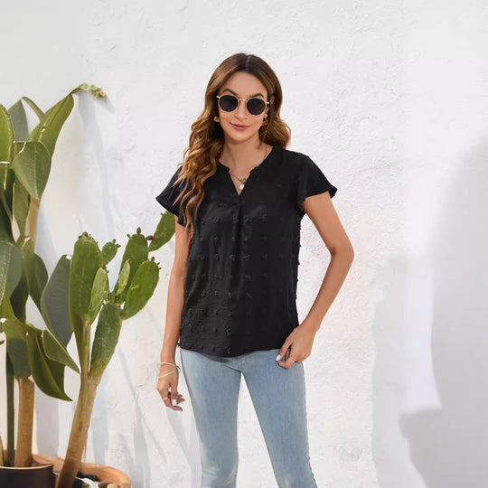 Damen Leichtes Kurzarmblusenshirt mit strukturiertem Material und eleganten Details R&B