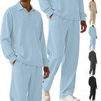 Herren nan Jacquard-Strickset mit Polokragen, legerer Passform und gerader Hose R&B