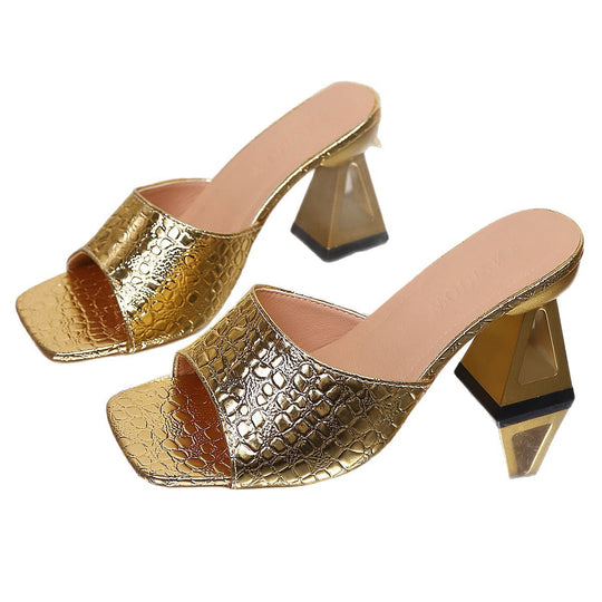 Damen elegante Blockabsatz Sandalen mit Blumendekor R&B