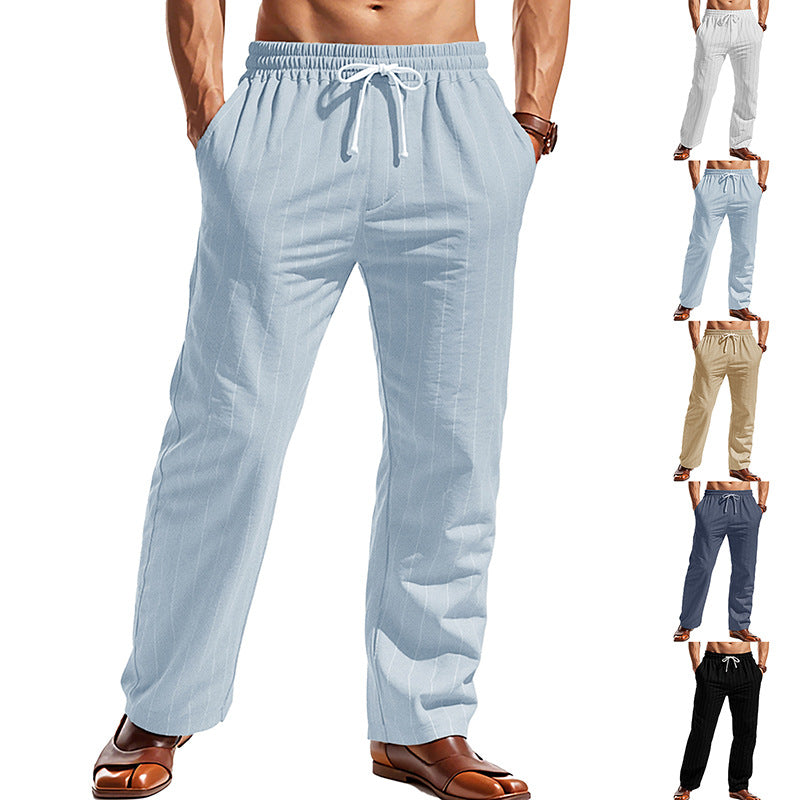 Herren nan elegante Nadelstreifen-Freizeithose mit elastischem Tunnelzugbund, geradem Bein und Kordelzugabschluss R&B