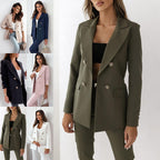 Damen Eleganter Double-Breasted Blazer mit goldenen Knöpfen und moderner Passform R&B