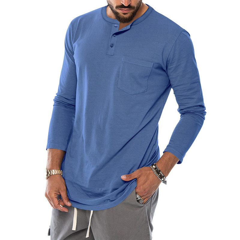 Herren Langarm-Henley-Shirt mit modischem Knopfverschluss und praktischer Brusttasche R&B