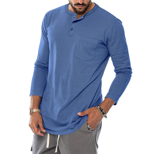 Herren Langarm-Henley-Shirt mit modischem Knopfverschluss und praktischer Brusttasche R&B