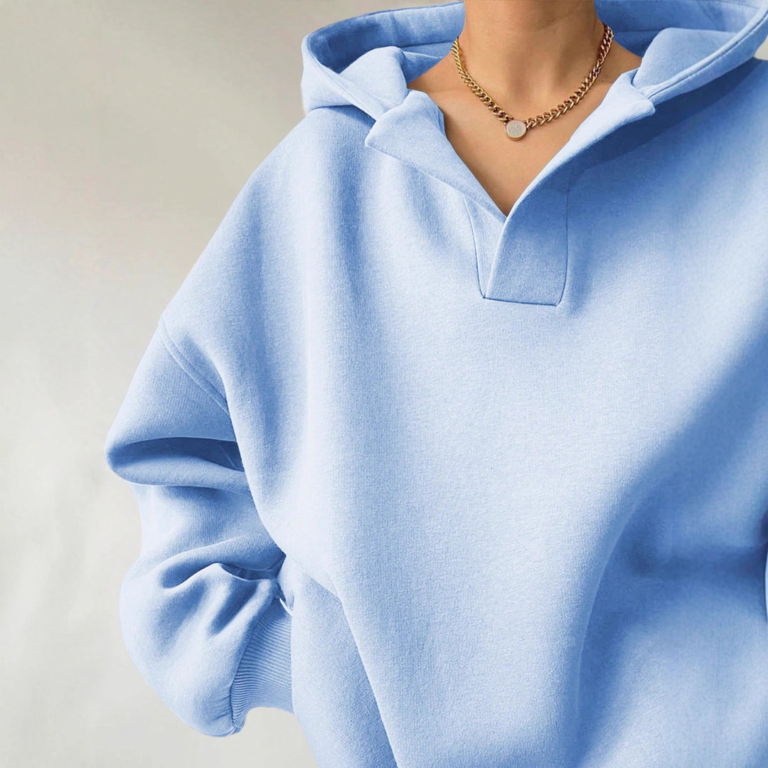 Damen Kapuzensweater mit übergroßem Schnitt und V-Ausschnitt R&B
