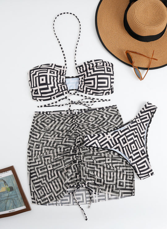 Damen Bikini-Set mit Bandeau-Top und verstellbarem Wickelrock R&B
