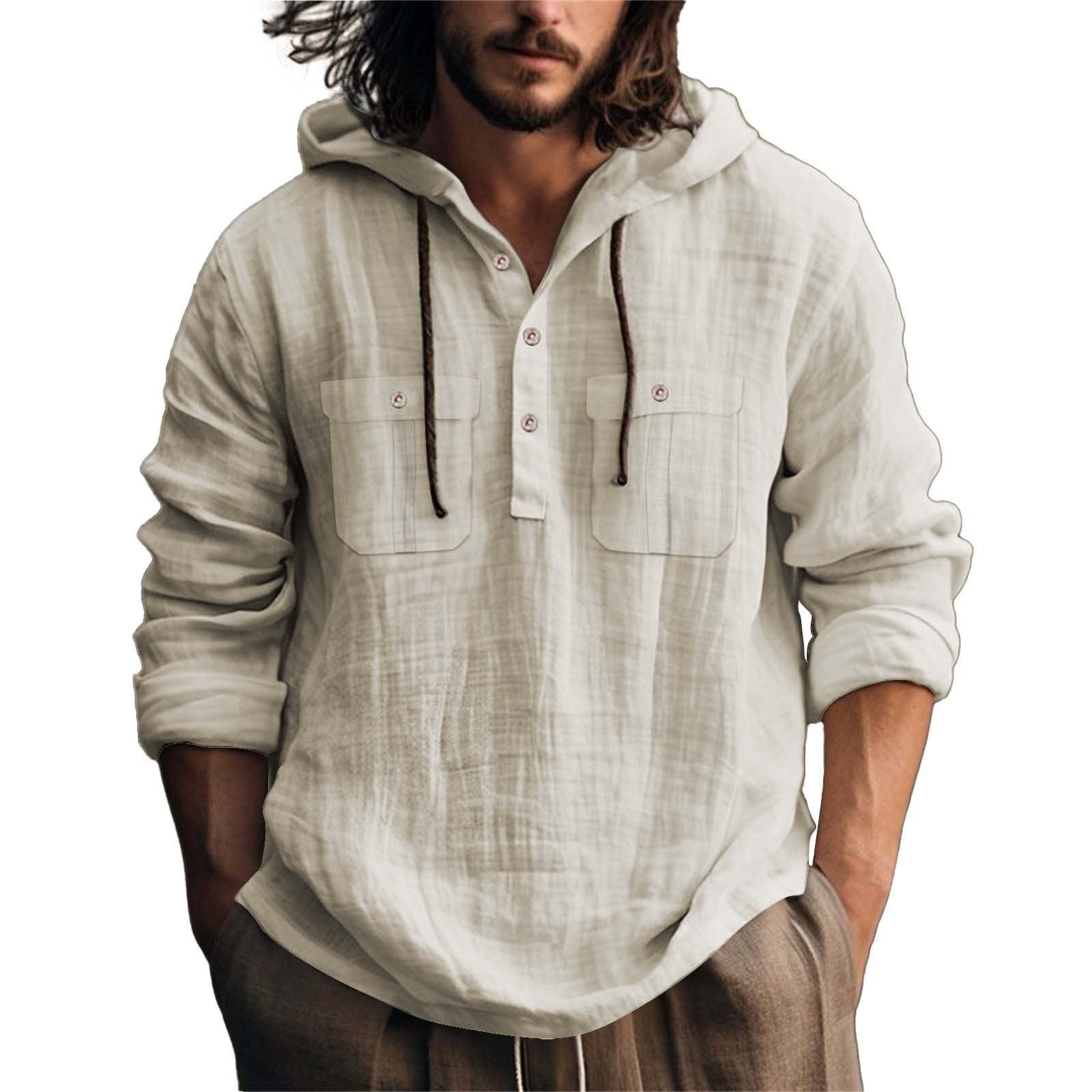 Herren lässiger Kapuzenpullover mit Knopfleiste und praktischen Taschen R&B
