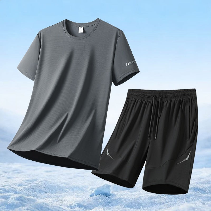Herren nan atmungsaktives Funktionsshirt und elastische Laufshorts Sportset R&B