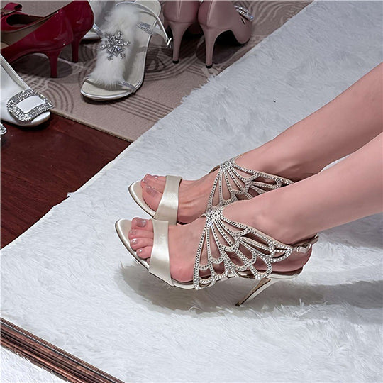 Damen Elegante High Heel Sandalen mit filigranem Design und Strassverzierungen R&B