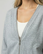 Lässige Damen Sweatshirt Jacke mit V-Ausschnitt in Grau
