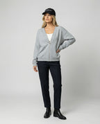 Lässige Damen Sweatshirt Jacke mit V-Ausschnitt in Grau