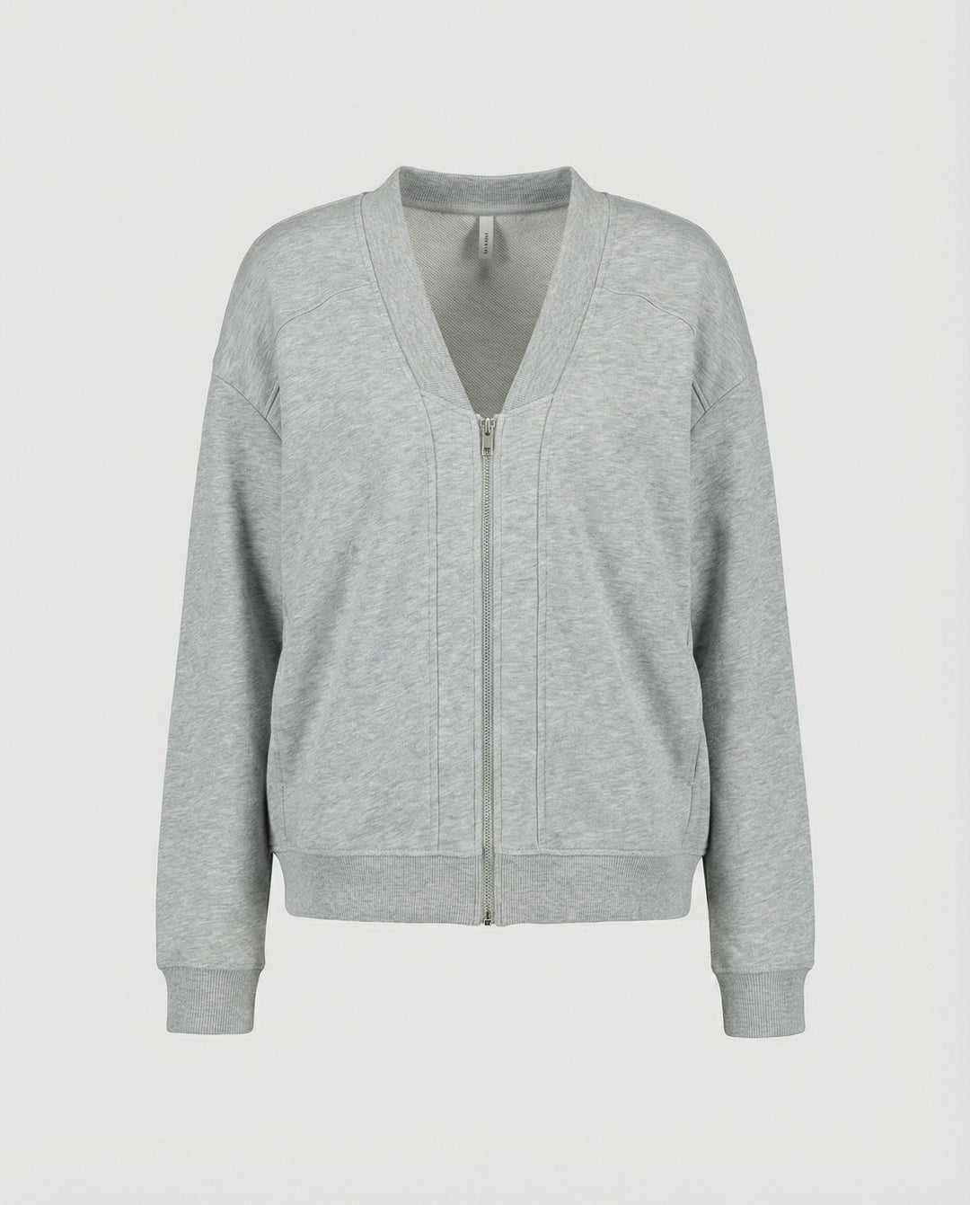 Lässige Damen Sweatshirt Jacke mit V-Ausschnitt in Grau