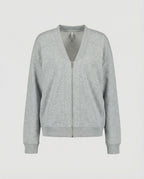 Lässige Damen Sweatshirt Jacke mit V-Ausschnitt in Grau
