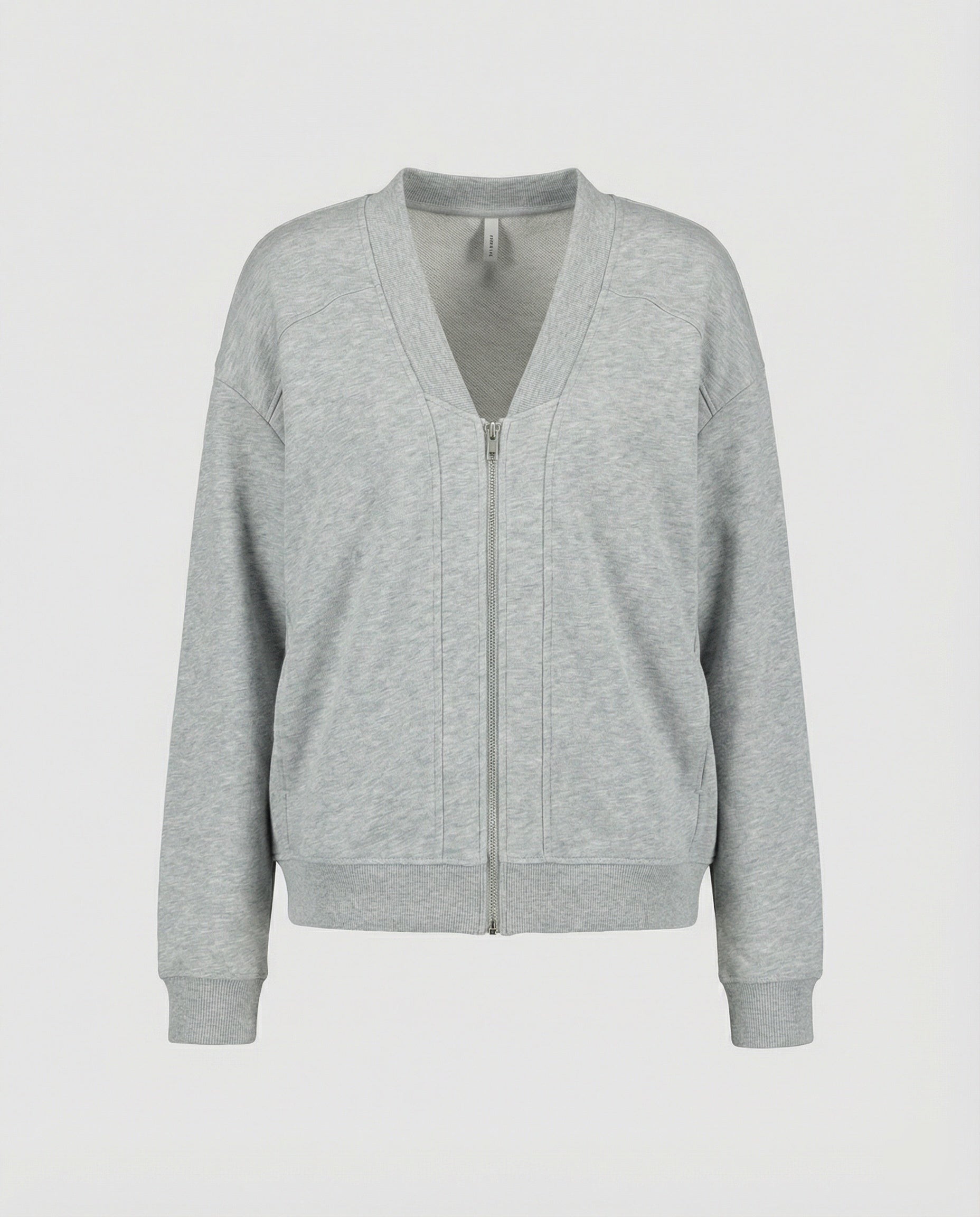 Lässige Damen Sweatshirt Jacke mit V-Ausschnitt in Grau