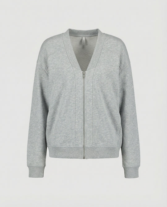 Lässige Damen Sweatshirt Jacke mit V-Ausschnitt in Grau