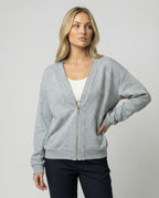 Lässige Damen Sweatshirt Jacke mit V-Ausschnitt in Grau