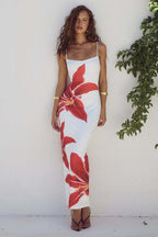 Damen Maxikleid mit raffiniertem Blumenmuster und schmalen Trägern R&B