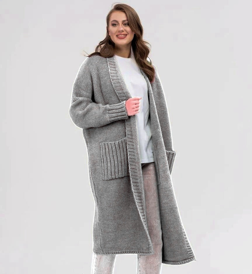 Damen Gemütlicher Strickmantel mit großen Taschen und oversized Schnitt R&B