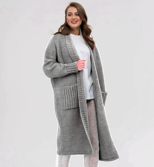 Damen Gemütlicher Strickmantel mit großen Taschen und oversized Schnitt R&B
