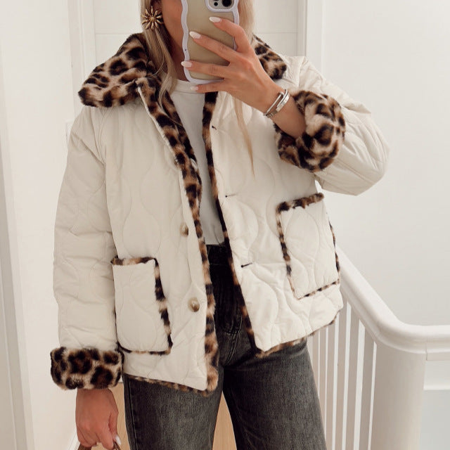 Damen Kunstfelljacke mit modischem Leopardenmuster und komfortablem Schnitt R&B