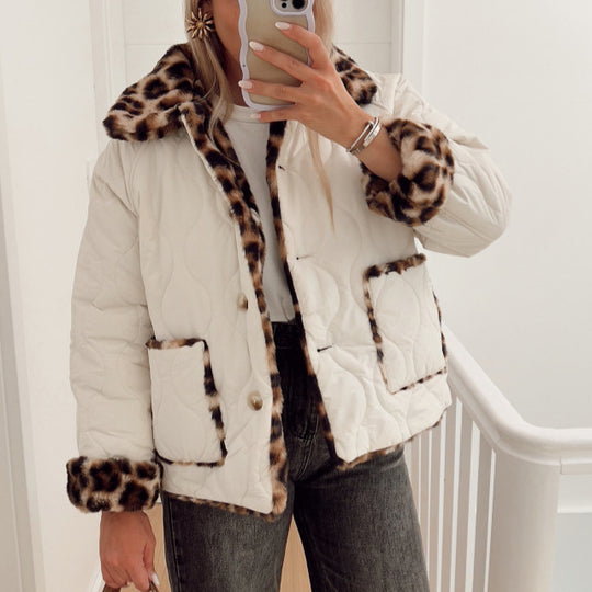 Damen Kunstfelljacke mit modischem Leopardenmuster und komfortablem Schnitt R&B