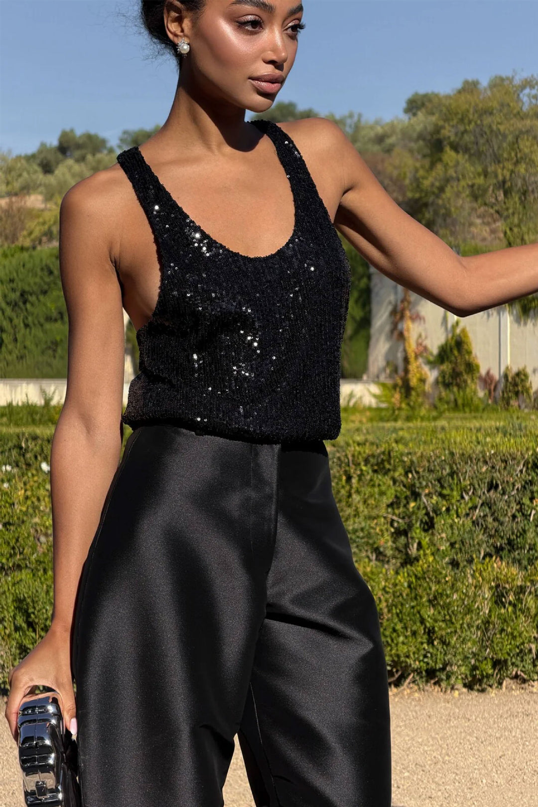 Damen Glamouröses Paillettenoberteil mit tiefem Ausschnitt und elegantem Schnitt R&B
