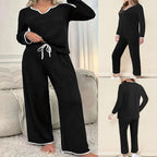 Damen Freizeit-Loungewear-Set mit elegantem V-Ausschnitt und breitem Hosenbund