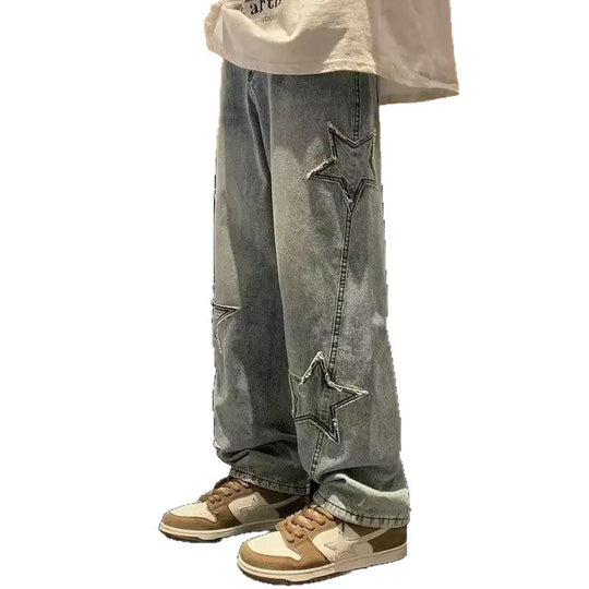 Herren lässige Jeans mit Sterne-Stickerei R&B