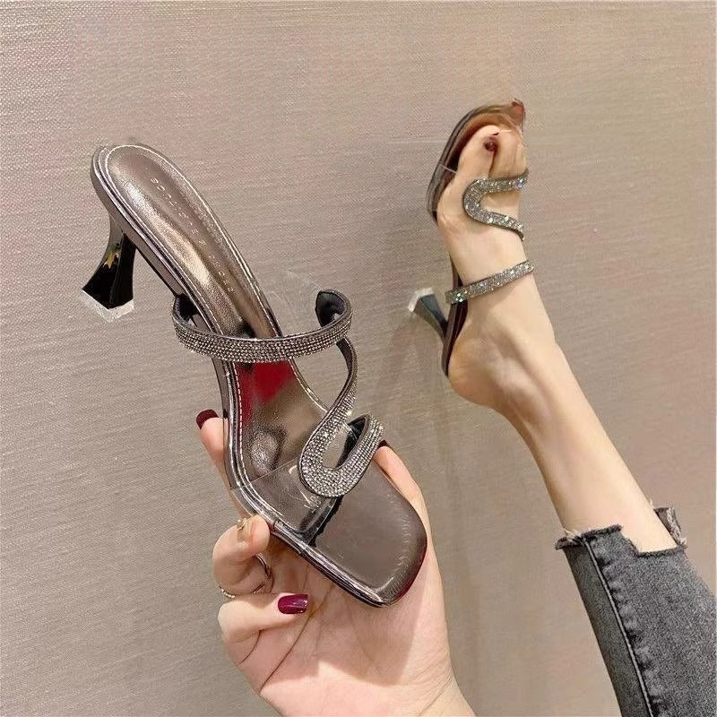 Damen elegante Absatzsandalen mit funkelnden Riemen