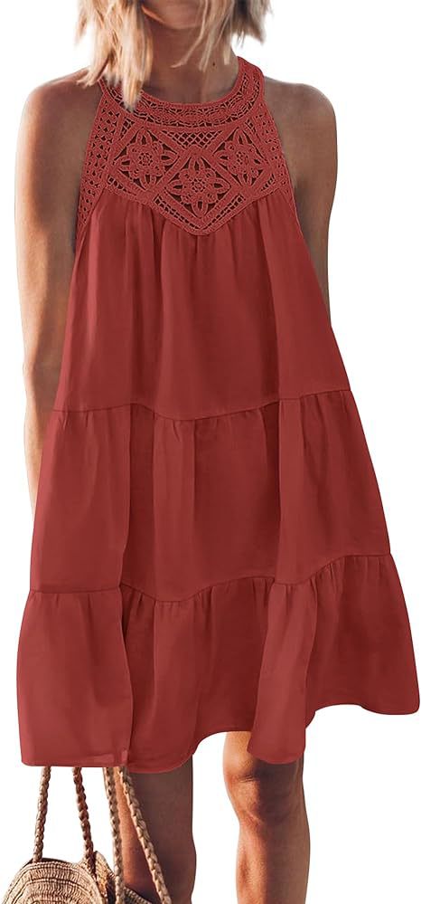 Damen luftiges Sommerkleid mit detaillierter Häkelspitze R&B