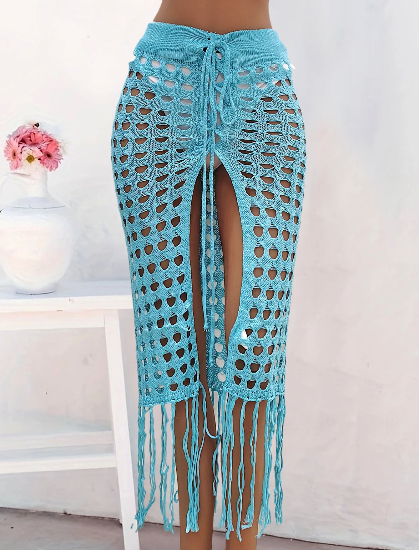 Damen gehäkelter Strand-Sarong mit Fransen R&B