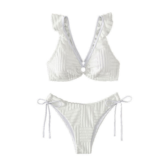 Damen Triangel-Bikini mit dekorativem Knotendetail und Rüschenelementen R&B