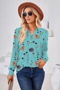 Damen Langarm-Bluse mit floralem Druck und Knopfleiste R&B