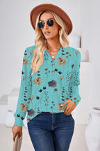 Damen Langarm-Bluse mit floralem Druck und Knopfleiste R&B