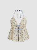 Damen luftiges Blusenshirt mit floralem Print und verstellbarem Kordelzug R&B