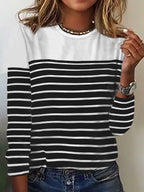 Damen Lässiges Rundhals Longsleeve mit Streifenmuster R&B