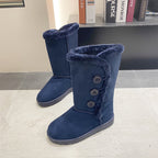 Damen modische Kurzstiefel mit wohligem Kunstfell und stilvollen Knopf-Details R&B