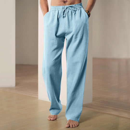 Herren nan lockere Leinen-Baumwoll-Freizeithose mit elastischem Bund und Kordelzug R&B