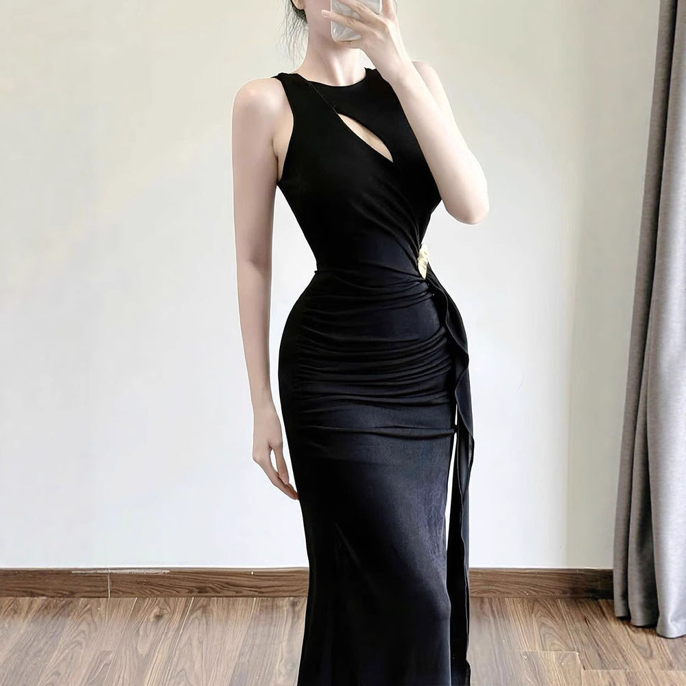 Damen figurbetontes Abendkleid mit asymmetrischem Schnitt und eleganter Drapierung R&B