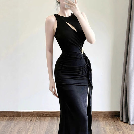 Damen figurbetontes Abendkleid mit asymmetrischem Schnitt und eleganter Drapierung R&B