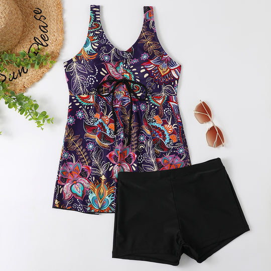 Damen Tankini-Set mit modischem Blumendruck und Rüschen R&B