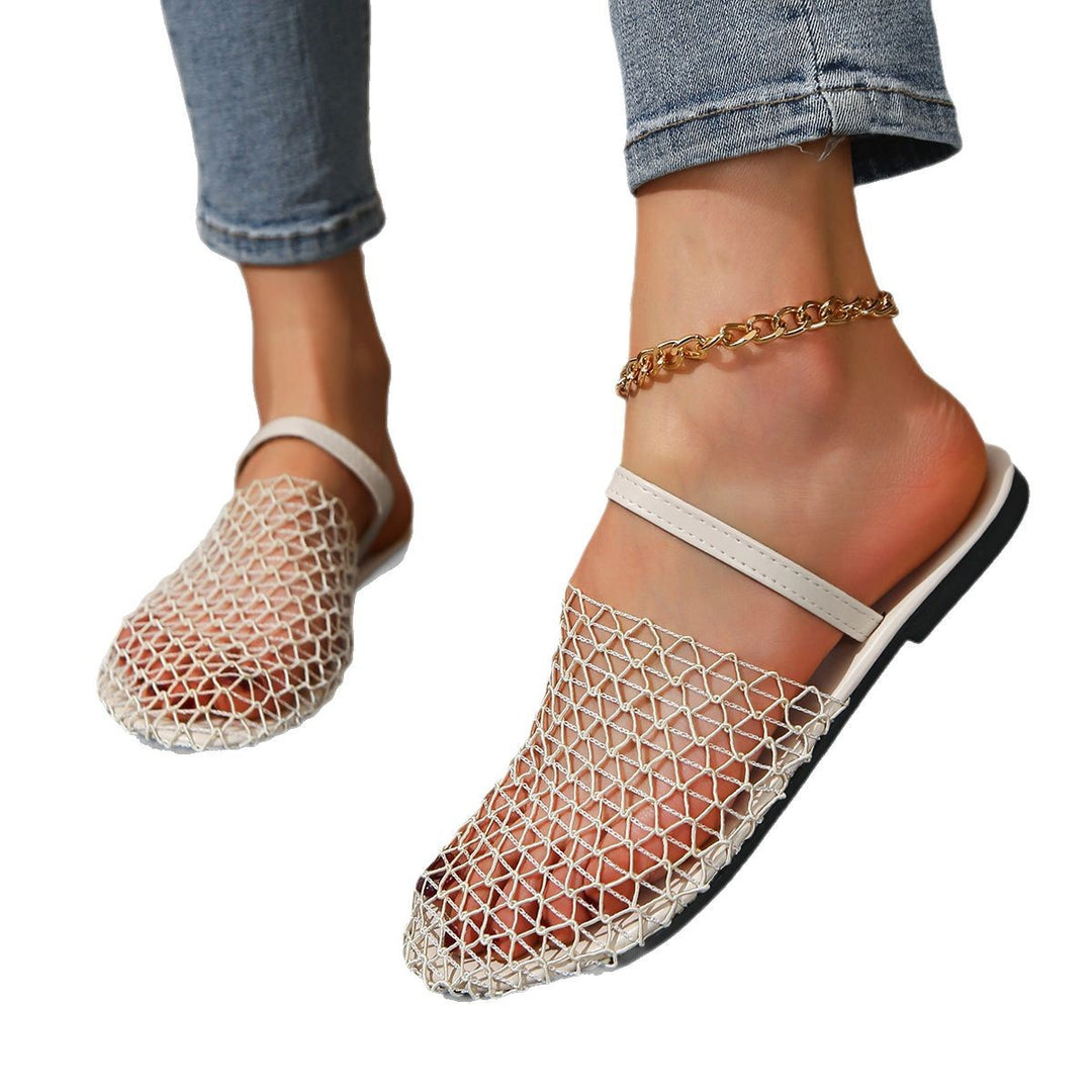 Damen Mesh-Pantoletten mit angenähtem Riemen und rutschfester Sohle R&B