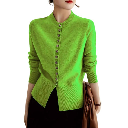 Damen modische Strickjacke mit Knopfleiste und Rippstrickdetails R&B
