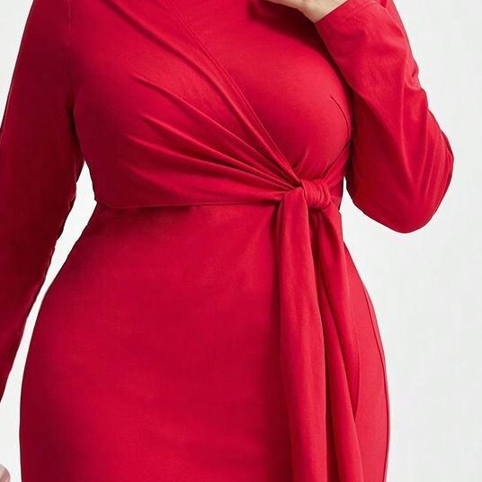 Damen Langarm Kleid mit eleganten Knotendetails und seitlichem Schlitz R&B