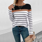 Damen Langarmshirt mit modischem Streifenmuster und kontrastierendem Oberteil R&B