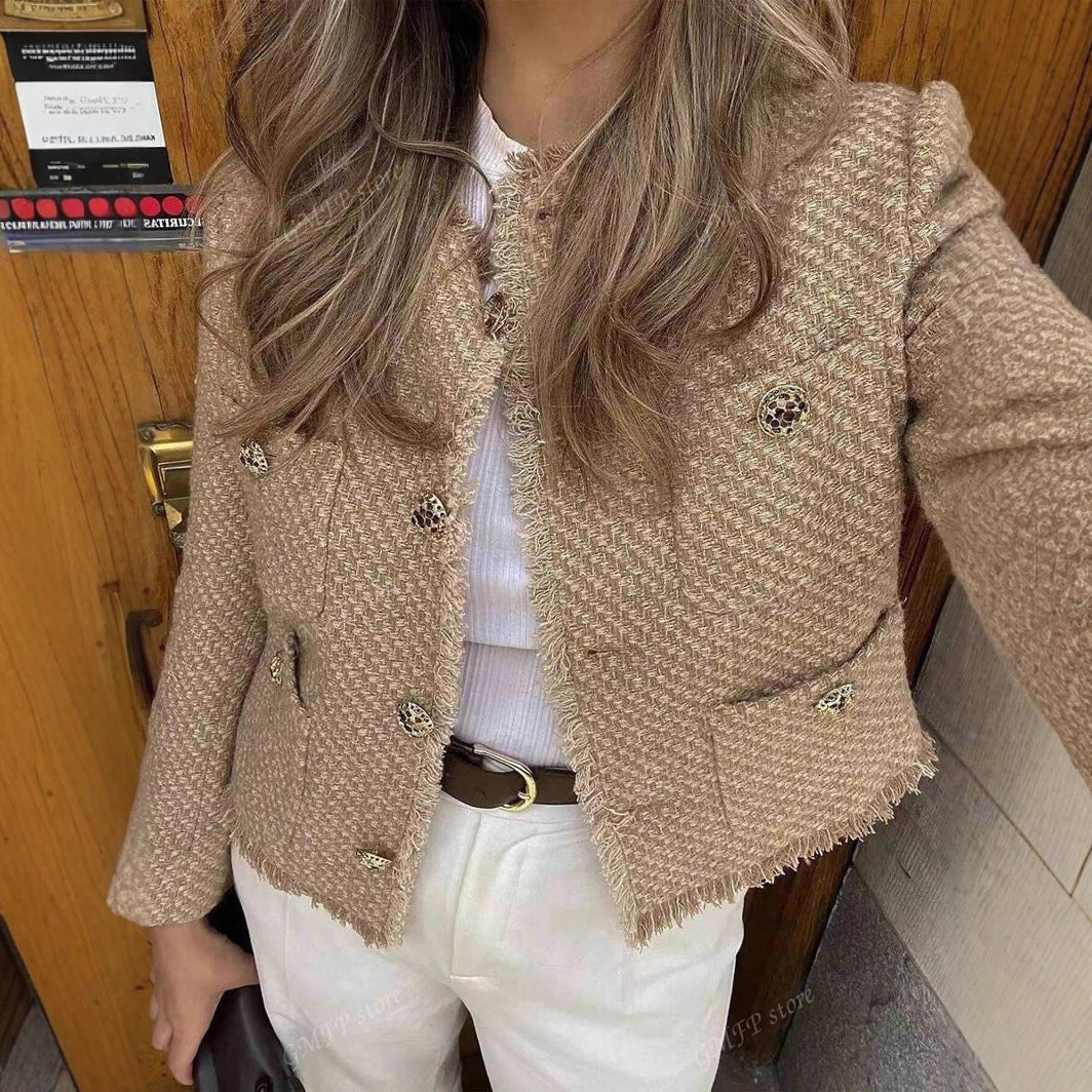 Damen elegante tweed Jacke mit strukturierten Details R&B