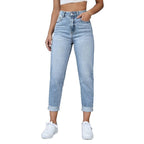 Damen Hochgeschnittene Jeans mit ausgefranztem Saum R&B