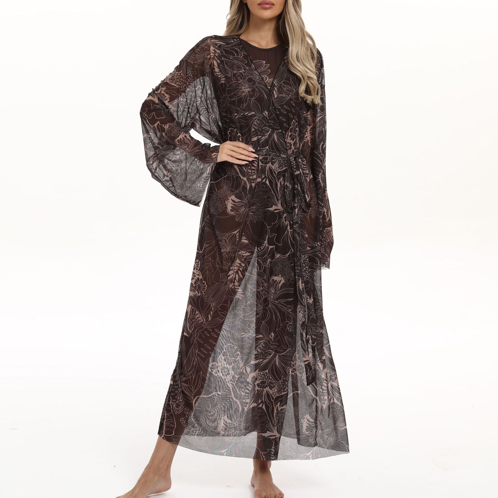 Damen eleganter Strandkimono mit floralem Muster R&B