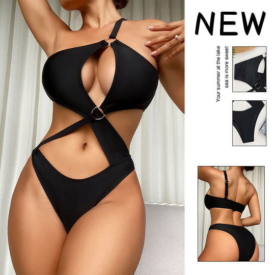 Damen Einteiliger Badeanzug mit modischem Cut-Out-Design und verstellbaren Trägern R&B